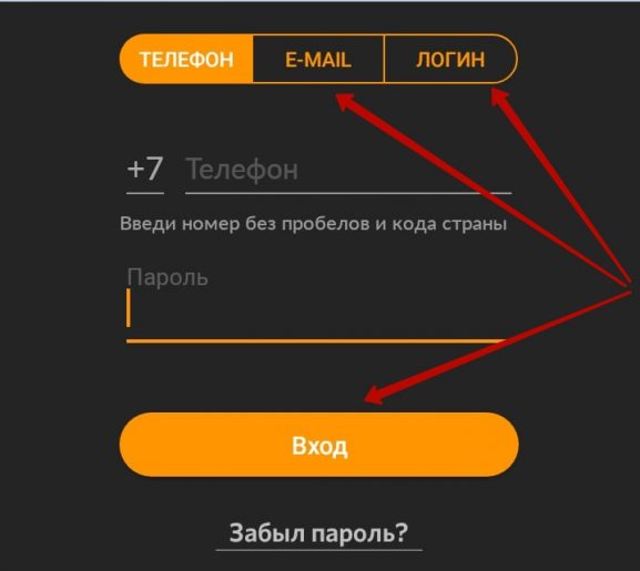 Меню авторизации