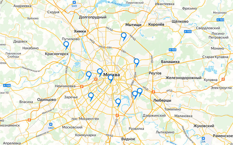 Карта с адресами парков Москвы, где установлены книгоматы