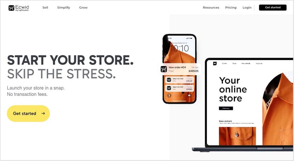 Скриншот главной страницы Ecwid