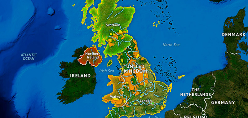 Карта Великобритании и расположение Англии, Шотландии, Уэльса и Северной Ирландии