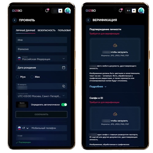 Верификация пользователя