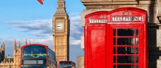 Символы Великобритании – флаг, Биг-Бен, красная телефонная будка и двухэтажные автобусы