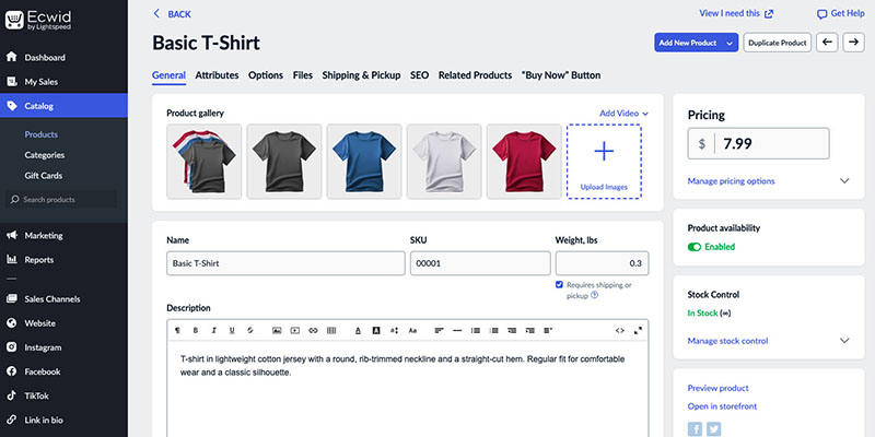 добавление товара в интернет магазин Ecwid