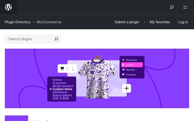 Плагин WooCommerce в каталоге WordPress Страница плагина WooCommerce