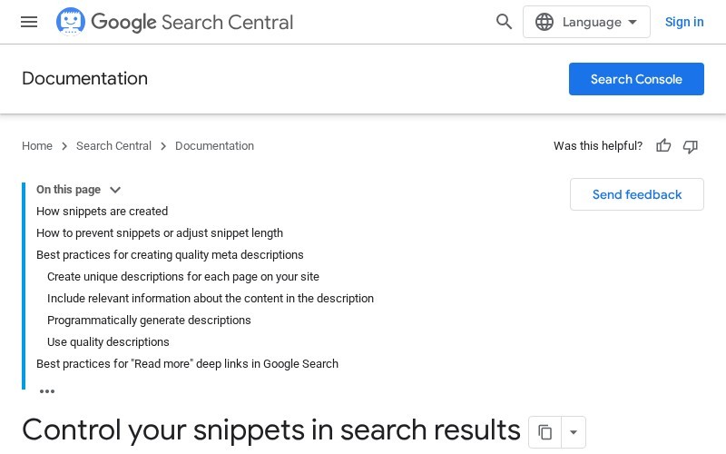 Рекомендации Google по описаниям страниц Документация Google о сниппетах