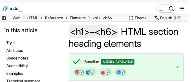 Справка MDN по заголовкам HTML