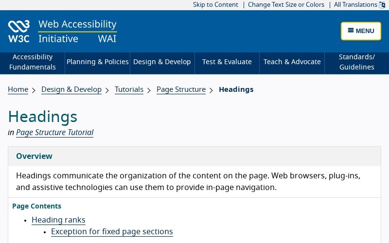 Рекомендации W3C WAI по структуре заголовков Руководство W3C по заголовкам
